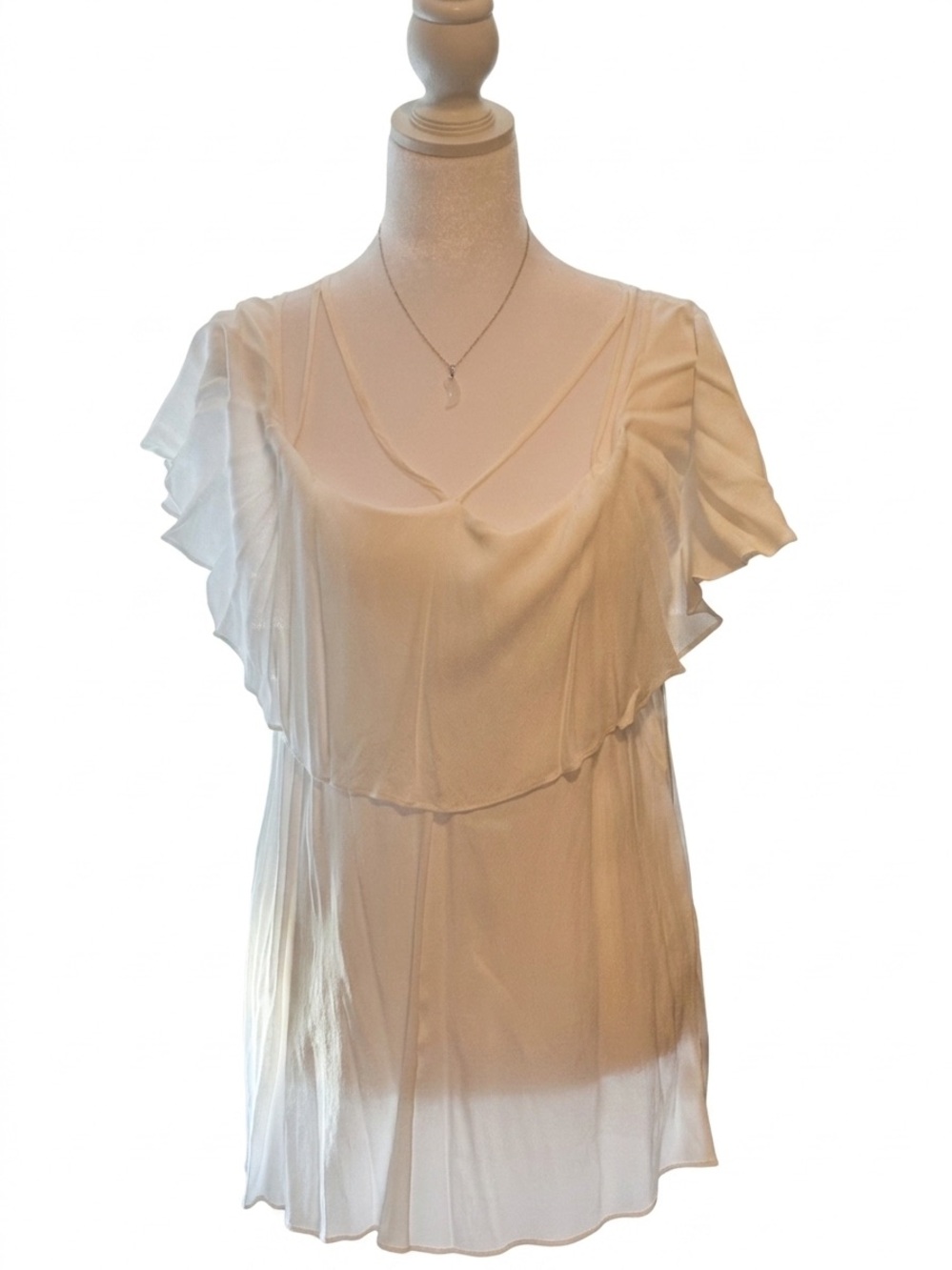 Hale Bob Cream Ruffle Short-Sleeve Blouse & Necklace